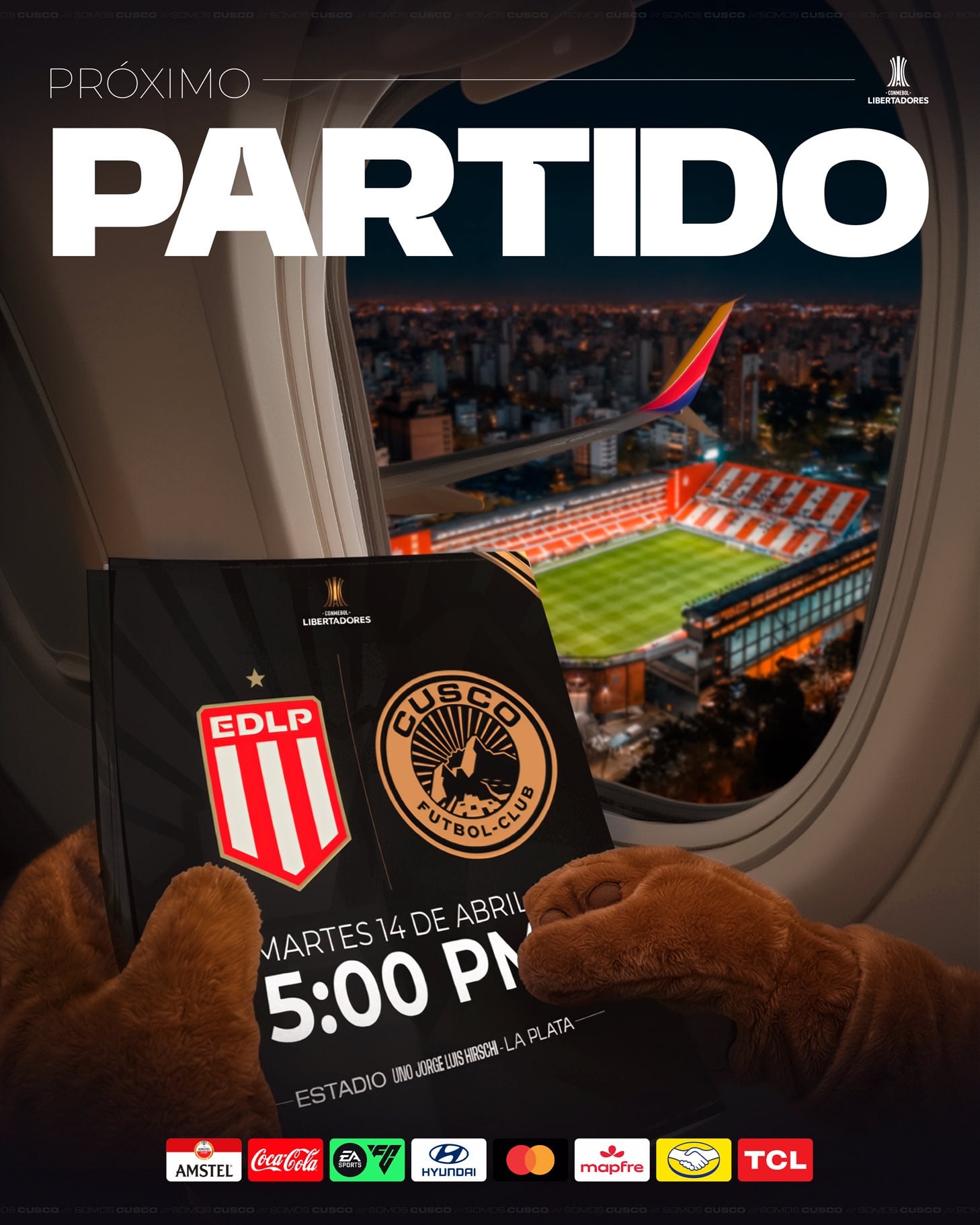 Anúncio de Cusco FC x Estudiantes de La Plata pela Copa Libertadores 2026. - créditos: Cusco FC