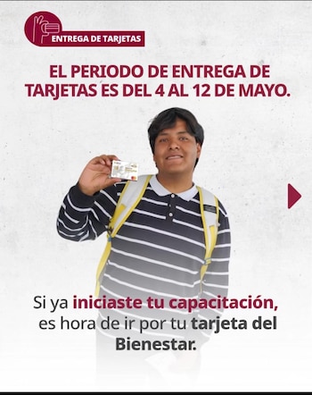 La entrega de tarjetas del Bienestar para quienes se inscribieron recientemente en Jóvenes Construyendo el Futuro quedó programada entre el 4 y el 12 de mayo (captura de pantalla)
