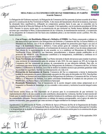 Acuerdo entre el Gobierno nacional