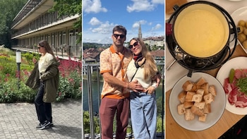 Jimena Barón con Matías Palleiro y su bebé en Suiza: puentes ecológicos, destrezas al libre y momentos de risas