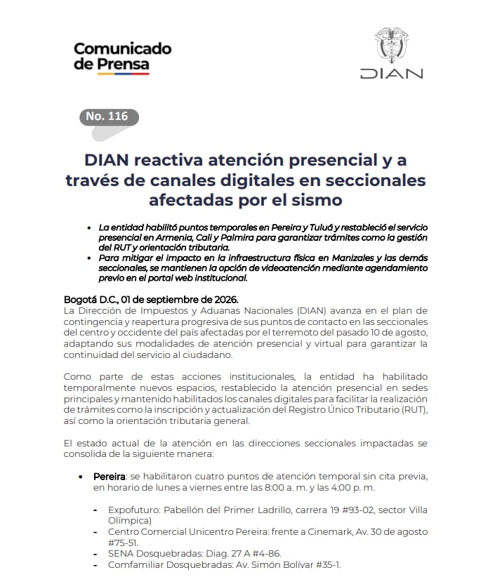 La Dian informó que adaptó sus modalidades de atención presencial y virtual para garantizar la continuidad del servicio al ciudadano - crédito Dian