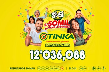 La Tinka dio a conocer los resultados del sorteo del miércoles 20 de marzo de 2024.