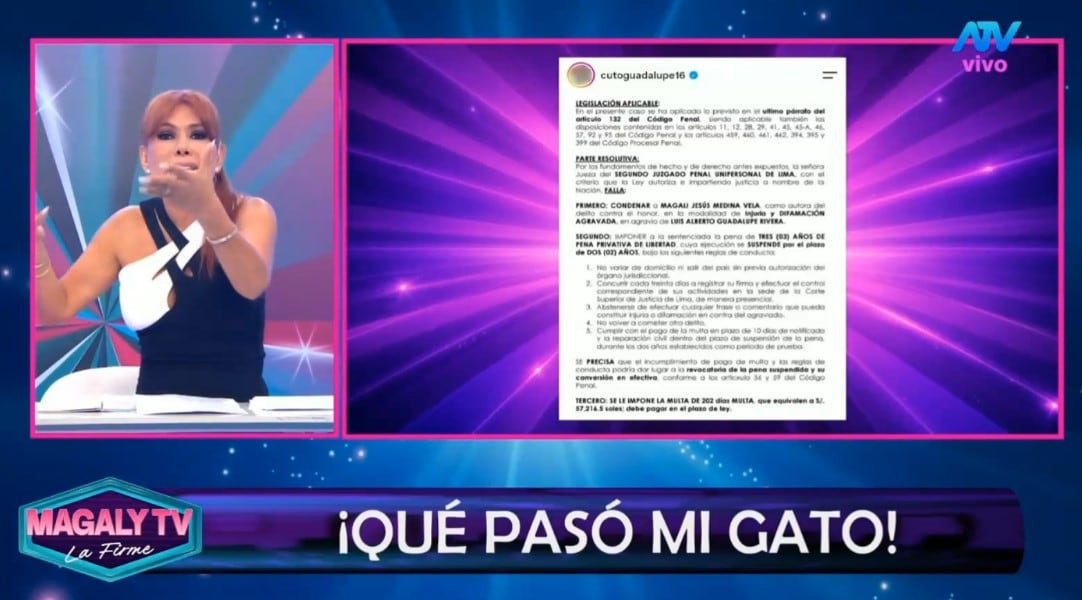 Magaly Medina responde tras condena de Cuto Guadalupe: “La Justicia tendría que tener un poco de discernimiento”. Captura: Magaly TV La Firme.