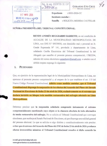 Pedido de medida cautelar de la MML