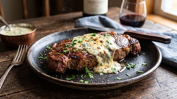 Receta de bifes de carne con roquefort, rápida y fácil