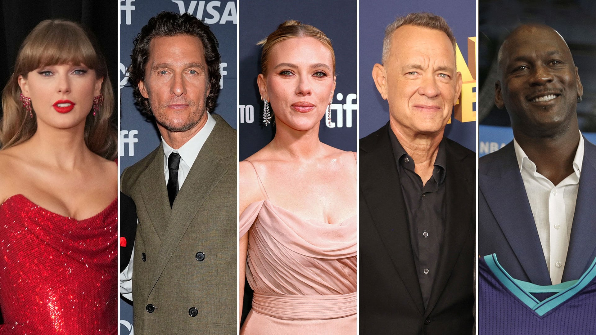 Taylor Swift, Matthew McConaughey, Scarlett Johansson, Tom Hanks y Michael Jordan