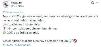 SINACTA emitió un comunicado en el que anunció un emplazamiento a huelga contra la SICT y la SHCP.