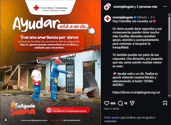 En el Palacio de los Deportes, la Cruz Roja coordina la recolección de ayudas humanitarias para apoyar a las comunidades más afectadas por el sismo del 10 de agosto - crédito cruzrojabogota / Instagram
