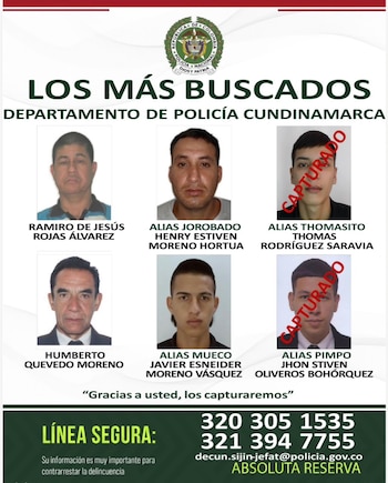 Los hoy detenidos son Thomas Rodríguez Saravia, alias Thomasito; y Jhon Stiven Oliveros Bohórquez, alias Pimpo - crédito Departamento de Policía de Cundinamarca