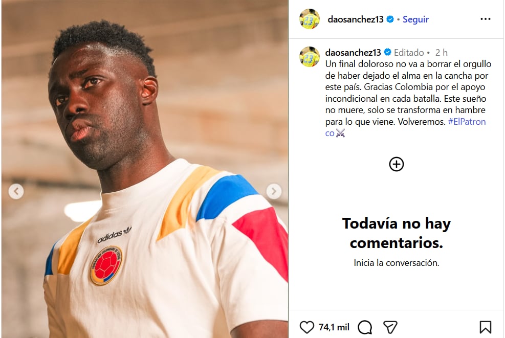 El jugador agradeció a la afición y prometió que la selección volverá a brillar - crédito Dávinson Sánchez / Instagram