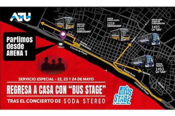 Servicio especial de buses para los conciertos de Soda Stereo en la Arena 1.