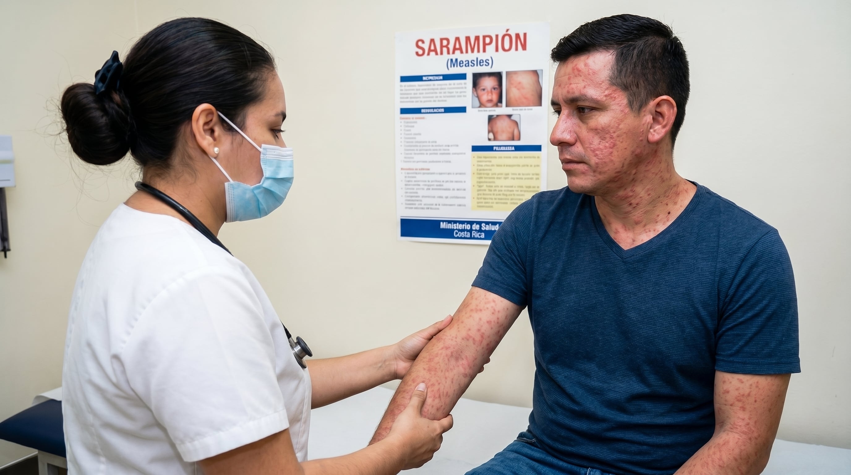 El virus infecta las vías respiratorias, provoca fiebre alta, tos, rinorrea y una erupción cutánea que se extiende por todo el cuerpo. (Imagen Ilustrativa Infobae)