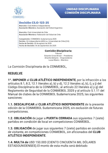 Comunicado oficial de Comisión Disciplinaria