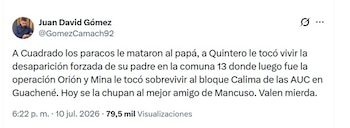 Gómez Camacho se refirió a la videollamada de De la Espriella el mismo viernes 10 de julio que el presidente electo compartió el video que quedó como recuerdo del momento, en su perfil de X - crédito @GomezCamach92/X