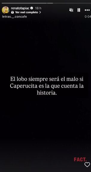 Renato Tapia lanza indirecta tras publicación de su exesposa.