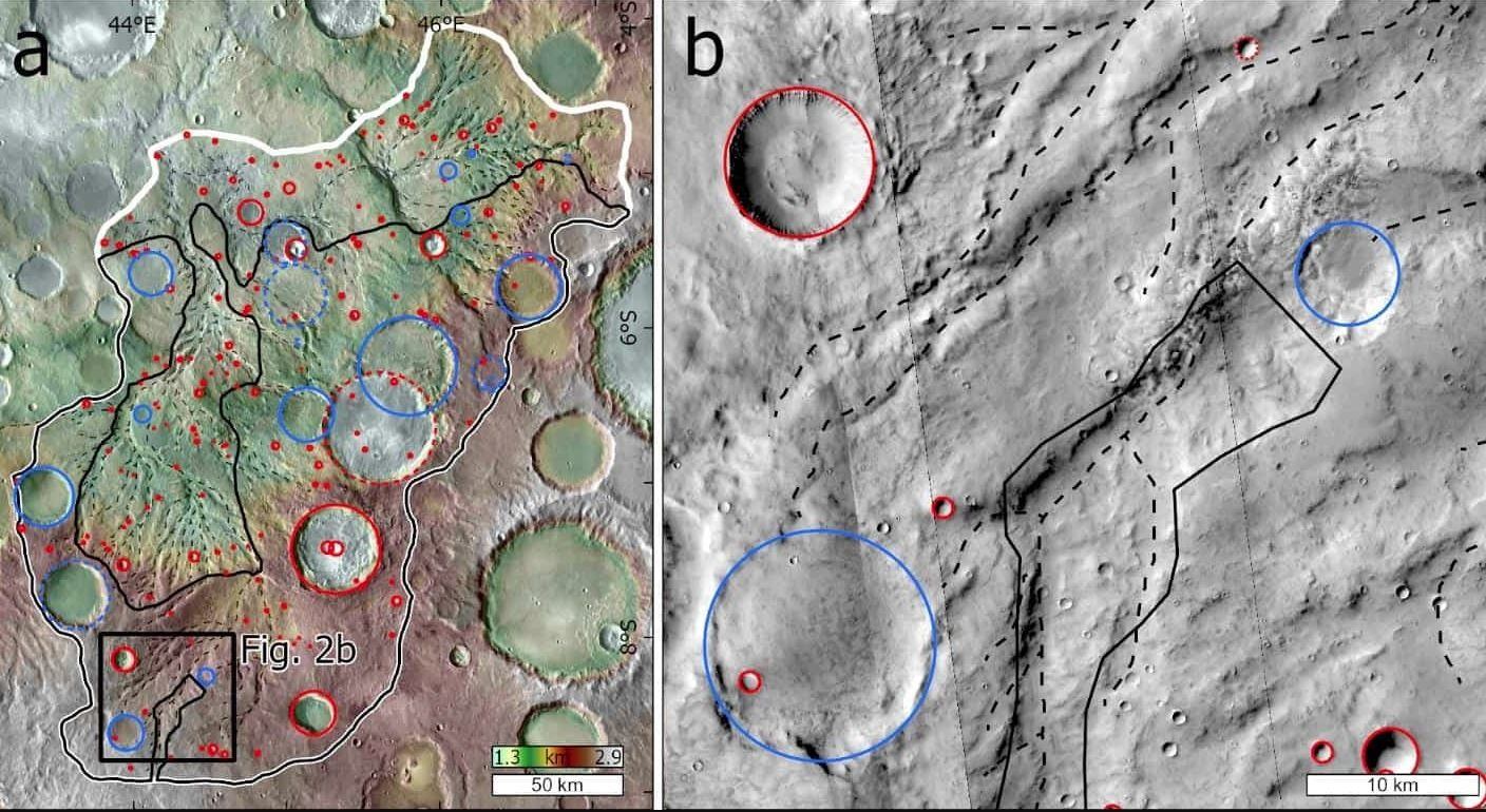 Antiguos sistemas fluviales revelan que Marte tuvo precipitaciones regionales y agua superficial sostenida hace más de 3700 millones de años(MOLA MEGDR, NASA/USGS)