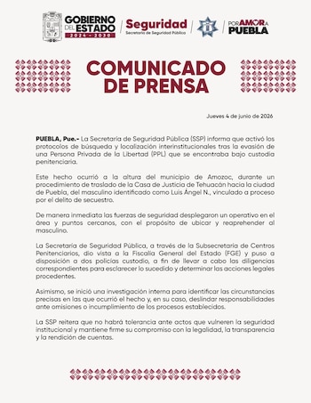 (Crédito: Secretaría de Seguridad de Puebla)
