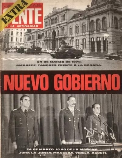 Tapa de la revista GENTE de marzo de 1976. Golpe militar, tanques en la Casa Rosada.