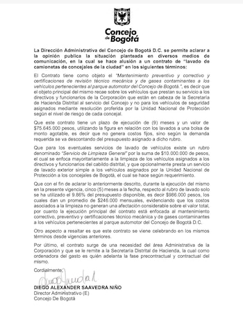 Folleto del Partido MIRA con texto sobre austeridad, la fachada del Concejo de Bogotá y un auto cruzado por un símbolo de prohibición