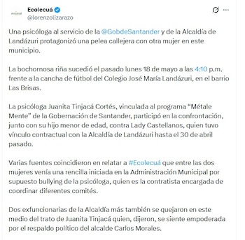 Dos contratistas señalaron los comportamientos inadecuados por parte de la psicóloga - crédito @lorenzolizarazo/X
