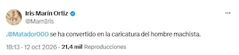 Iris Marín contra Matador por comentario ofensivo y machista en contra de la primera dama - crédito @MarnIris/X