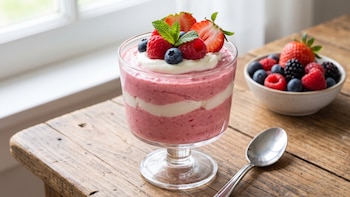 Receta de mousse de frutos rojos y crema, rápida y fácil