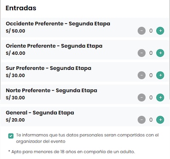 Precios de entradas para la