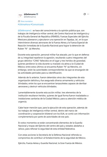 El comunicado difundido por las