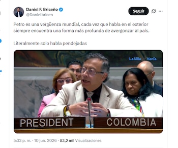 El congresista electo Daniel F. Briceño criticó declaraciones del presidente Gustavo Petro en la ONU - crédito @Danielbricen/X