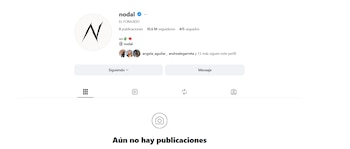 Pantalla del perfil de Instagram de Christian Nodal. Se muestra su nombre de usuario "nodal", foto de perfil (una N), y "Aún no hay publicaciones"