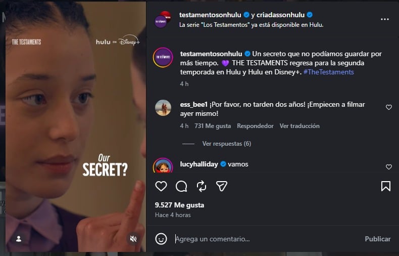 La segunda temporada de The Testaments se encuentra en desarrollo. (Instagram)