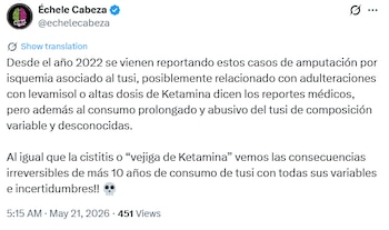 Un estudio reciente reveló que jóvenes sin antecedentes cardíacos sufrieron lesiones valvulares graves tras el consumo repetido de tusi - crédito @echelecabeza / X