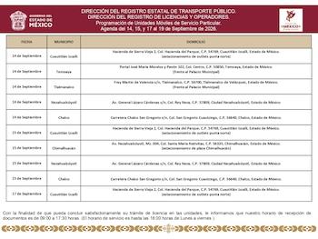 El horario de recepción de documentos es de 09:00 a 17:30 horas y el servicio concluye a las 18:00 horas, de lunes a viernes (Secretaría de Movilidad Edomex)