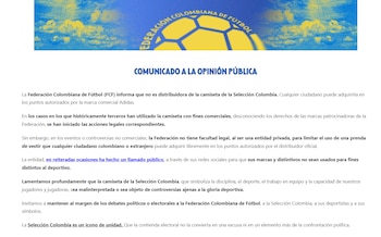 Comunicado de la Federación Colombiana de Fútbol por el post de Iván Cepeda sobre el uso de la camiseta de la selección Colombia en la campaña de Abelardo de la Espriella - crédito FCF