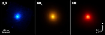 El telescopio espacial James Webb es capaz de cartografiar firmas químicas y moleculares específicas, como se aprecia en sus tres imágenes del cometa 3I/ATLAS, cada una de las cuales destaca una parte de la composición del cometa.