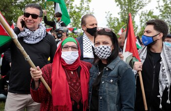 Manifestación propalestina en Michigan. Tlaib