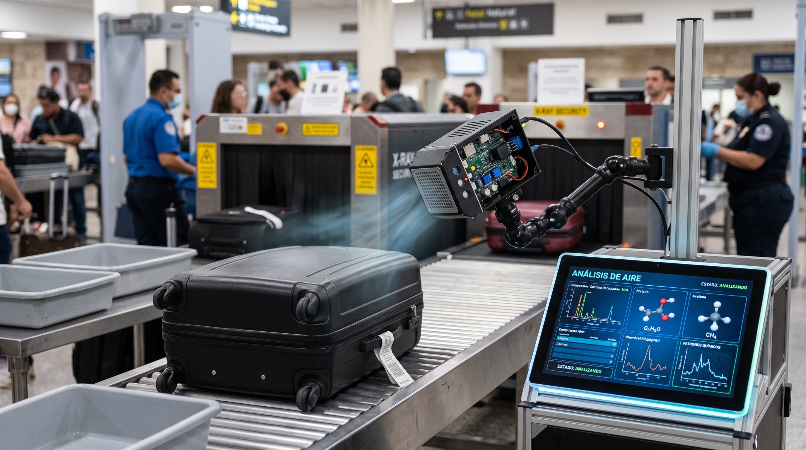 Un prototipo de nariz electrónica analiza las moléculas de aire en el equipaje de un control de seguridad aeroportuario. (Imagen Ilustrativa Infobae)