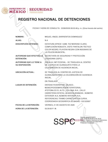 Detención Atotonilco el Alto Miguel Ángel Barrientos ficha de búsqueda Jalisco
