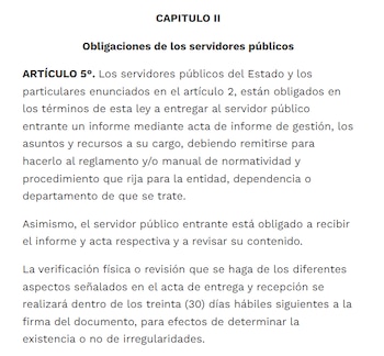 La Ley 951 de 2005 establece que los servidores públicos están obligados a entregar al servidor público entrante un informe mediante acta de informe de gestión, los asuntos y recursos a su cargo - crédito Ley 951 de 2005/Función Pública