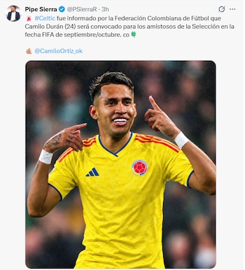 El informe de Felipe Sierra, periodista colombiano, sobre la posible convocatoria de Camilo Durán a la selección - crédito @PSierraR/X