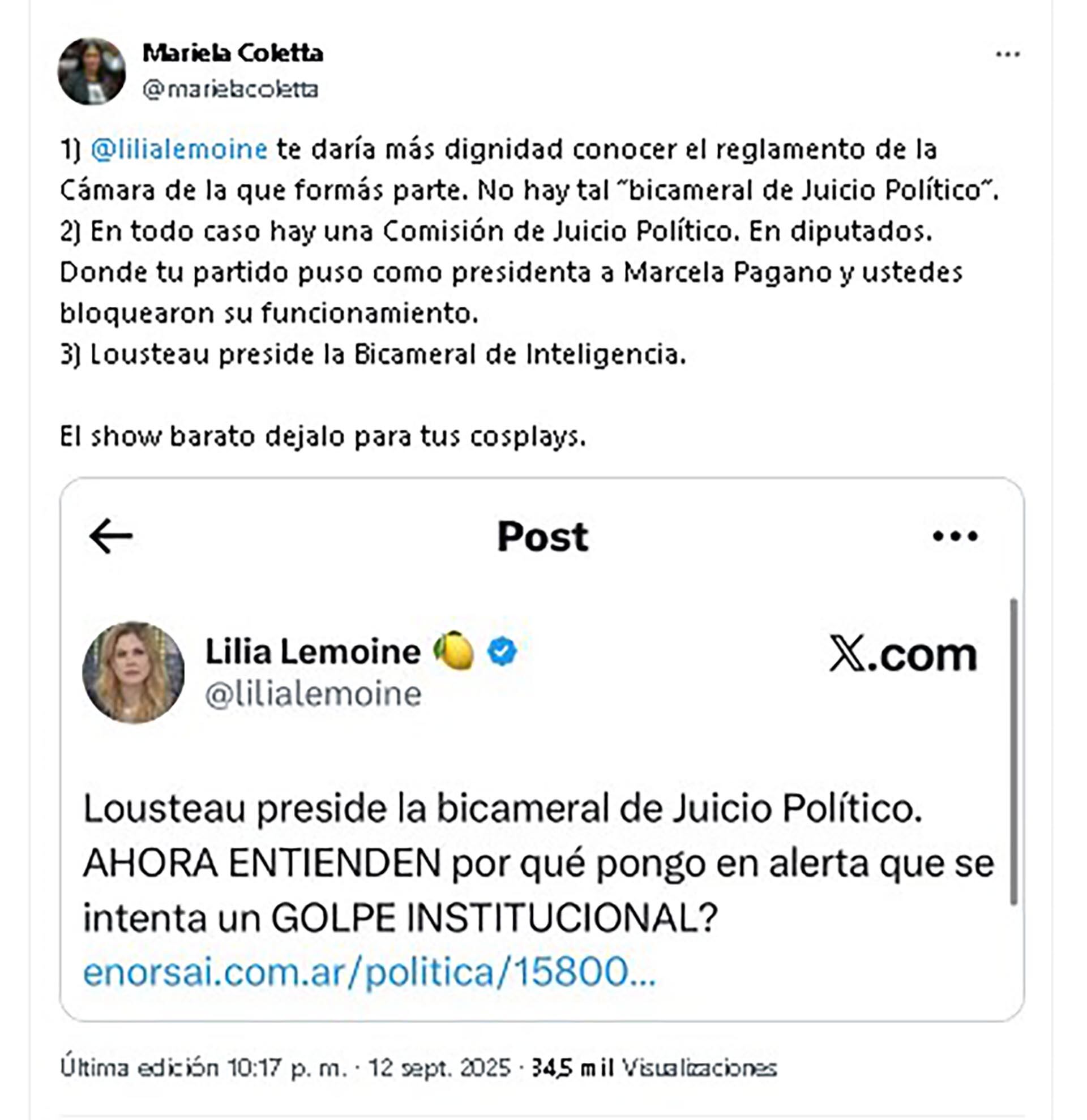El tuit de Lemoine y la respuesta de Coletta