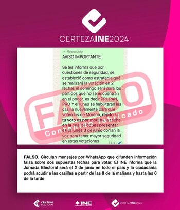 INE desmiente supuesto aviso de