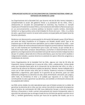 A través de una carta entidades sin ánimo de lucro pidieron respeto al presidente Petro - crédito Confederación Colombiana de ONG