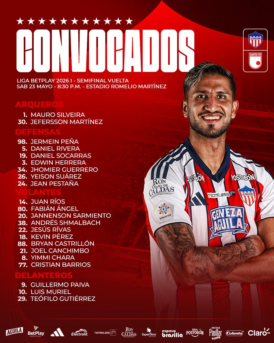 Seleção júnior na partida contra o Santa Fe, no estádio Romelio Martínez - crédito Junior FC