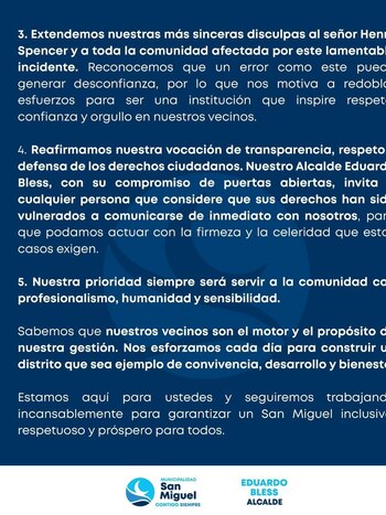 Comunicado de la Municipalidad de