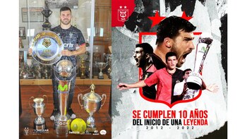 Bernardo Cuesta posó junto a los trofeos de los títulos obtenidos con Melgar