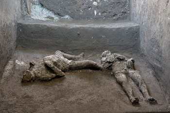 Los moldes de yeso se obtuvieron a partir de los huecos que dejaron los restos humanos en la ceniza endurecida (REUTERS)