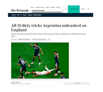 Las quejas del diario The Sun y The Telegraph tras el partido Argentina Inglaterra