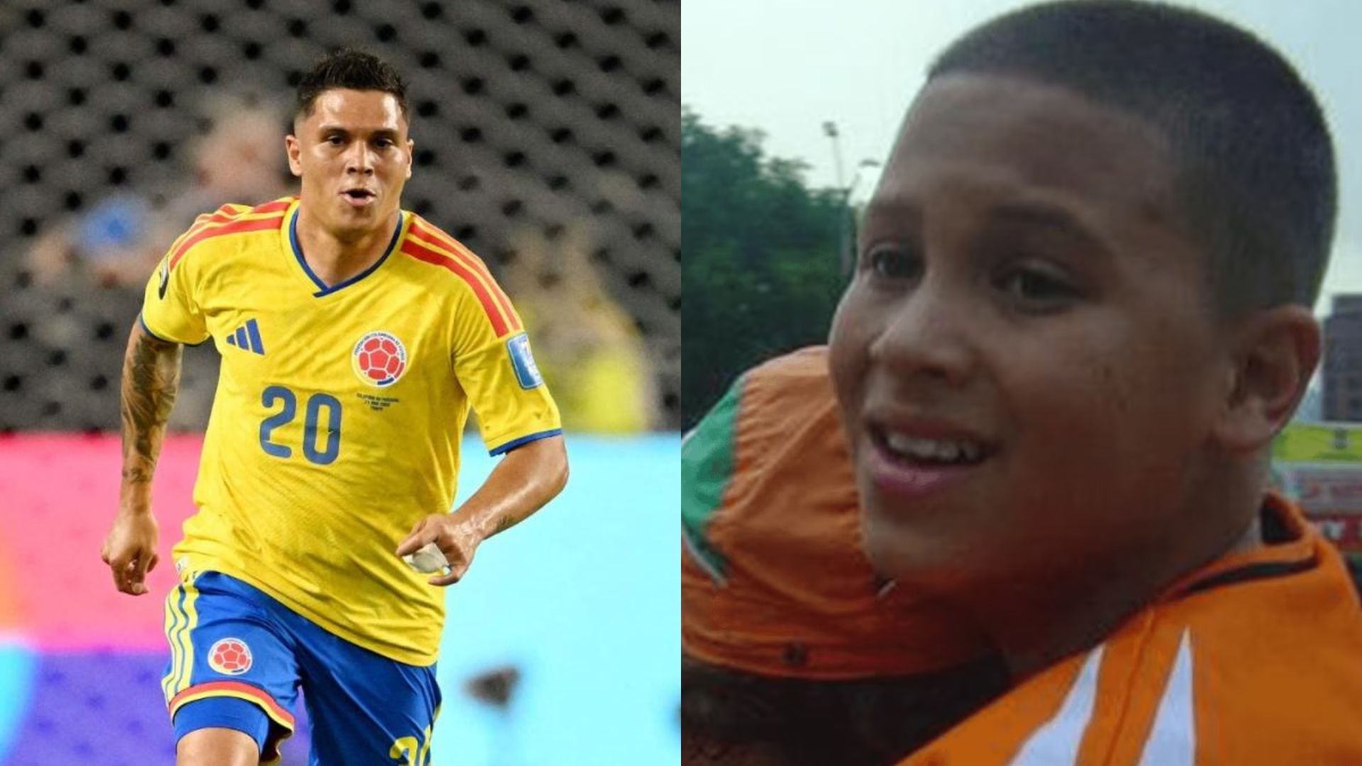En la imagen aparecen dos fotografías de Juan Fernando Quintero, la primera en el Mundial 2026 con la selección Colombia, la segunda con Envigado en el Pony Fútbol - crédito AFP/Olé