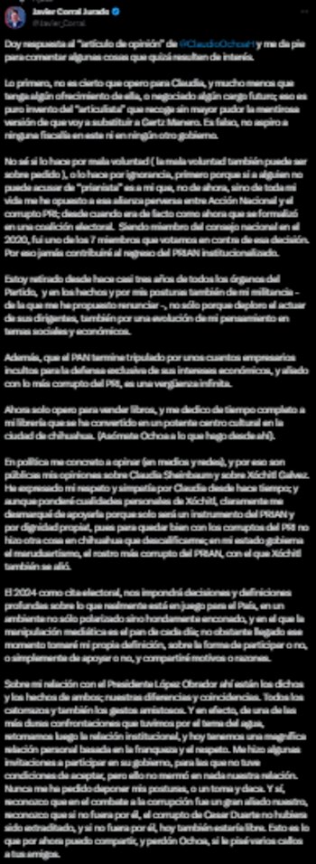 El exgobernador de Chihuahua envió